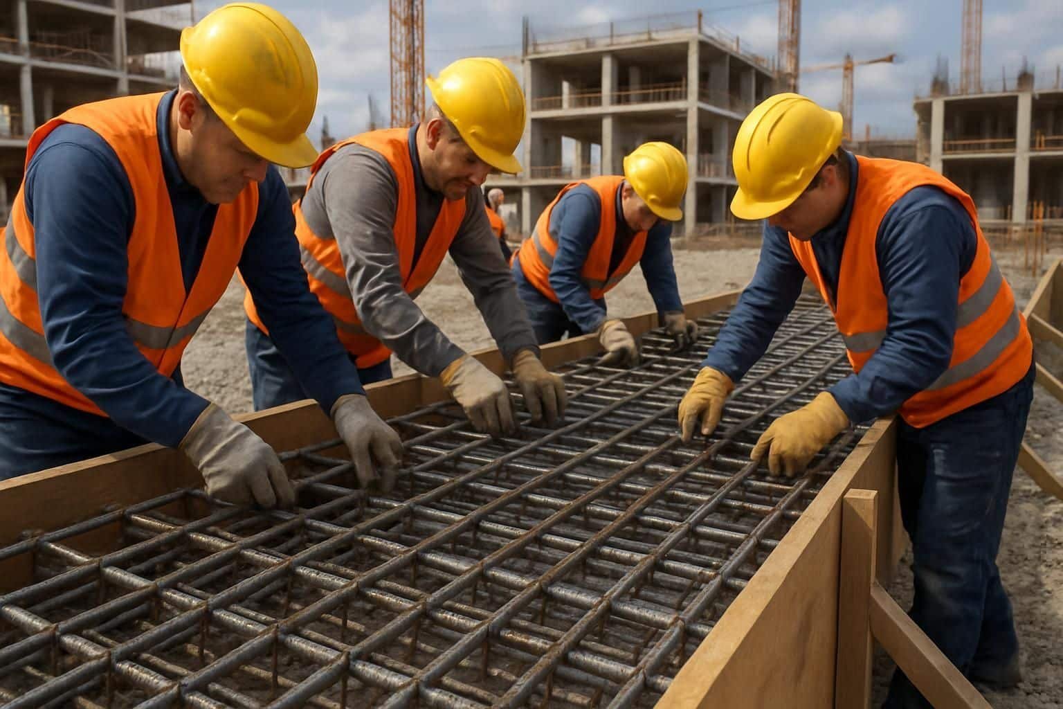 Assemblage d’armatures sur un chantier