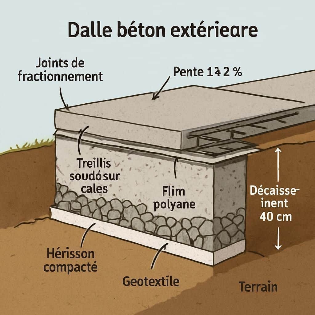 Découvrez le prix moyen au m² pour une dalle béton extérieure en fonction de la surface et de l'usage. Guide complet pour bien estimer votre budget travaux.