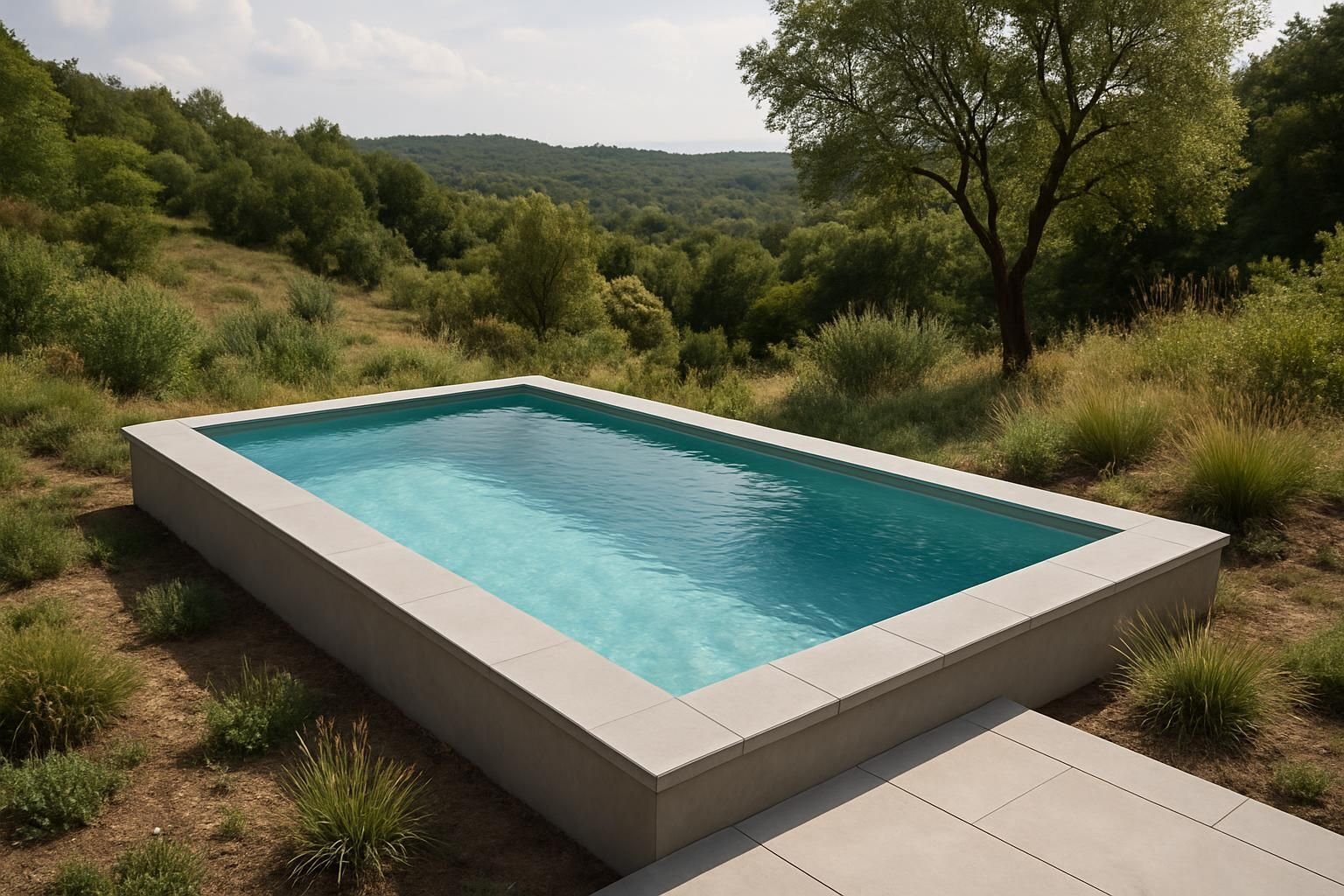 Découvrez les étapes de construction et les tarifs d'une piscine semi-enterrée en béton, une solution durable et esthétique pour votre jardin.